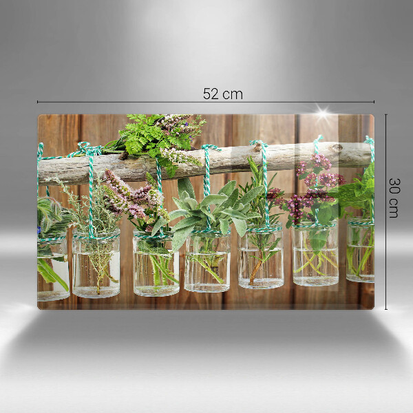 Herdabdeckplatte glas Kräuterpflanzen Vintage