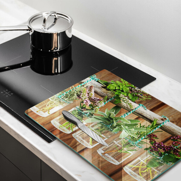 Herdabdeckplatte glas Kräuterpflanzen Vintage