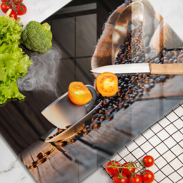 Herdabdeckplatte glas Kaffeetasse und Herz