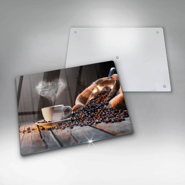 Herdabdeckplatte glas Kaffeetasse und Herz