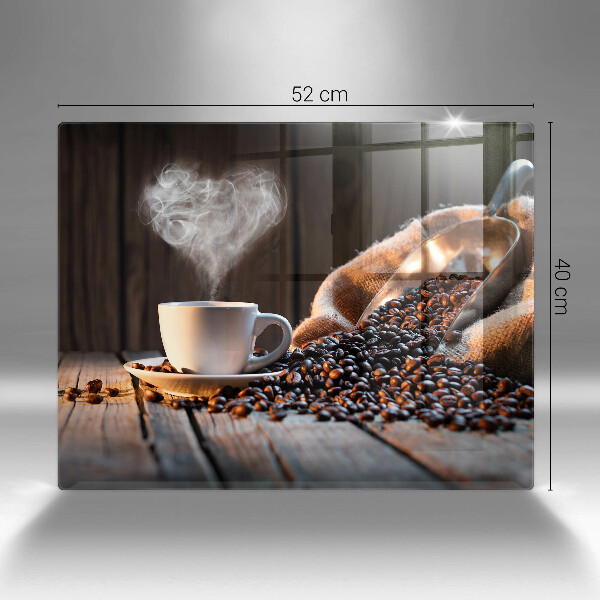 Herdabdeckplatte glas Kaffeetasse und Herz