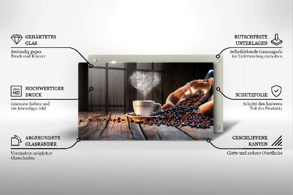 Herdabdeckplatte glas Kaffeetasse und Herz