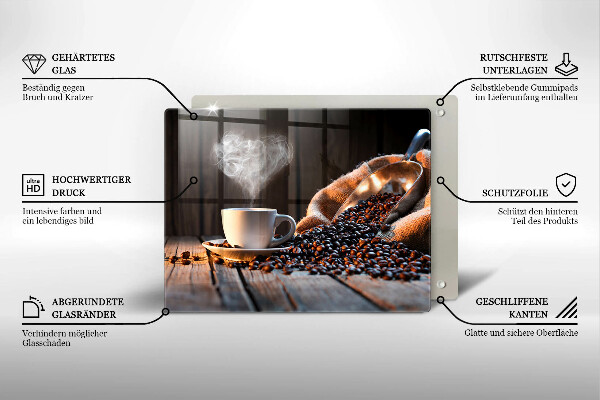 Herdabdeckplatte glas Kaffeetasse und Herz