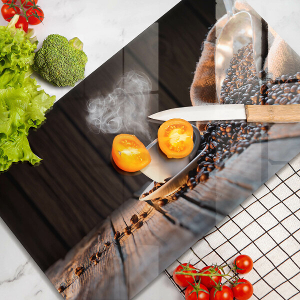 Herdabdeckplatte glas Kaffeetasse und Herz