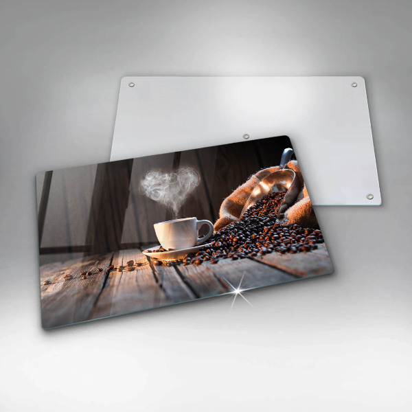 Herdabdeckplatte glas Kaffeetasse und Herz