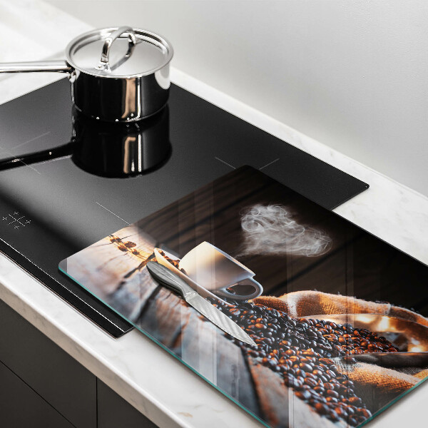 Herdabdeckplatte glas Kaffeetasse und Herz