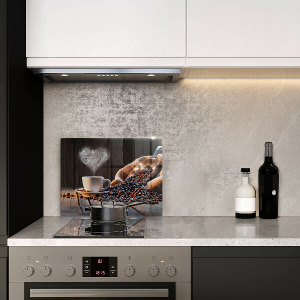 Herdabdeckplatte glas Kaffeetasse und Herz