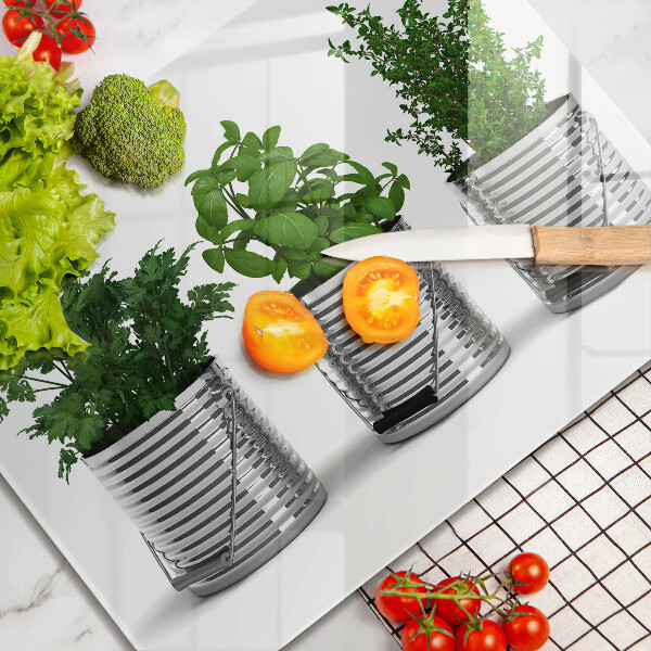 Herdabdeckplatte glas Töpfe mit Kräuterpflanzen