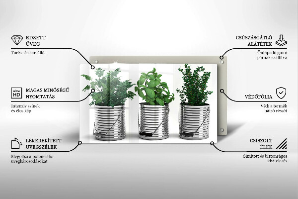 Herdabdeckplatte glas Töpfe mit Kräuterpflanzen