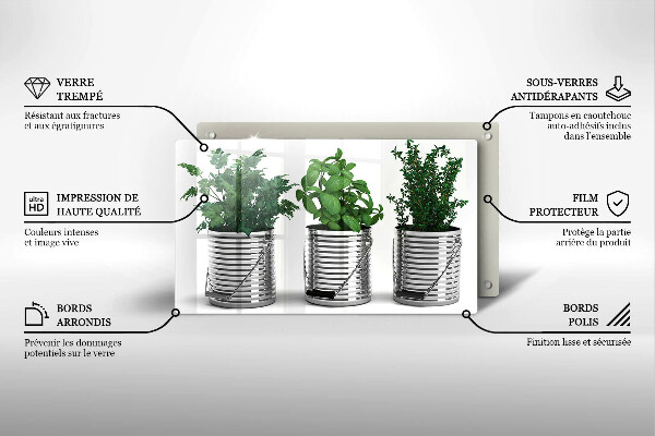 Herdabdeckplatte glas Töpfe mit Kräuterpflanzen