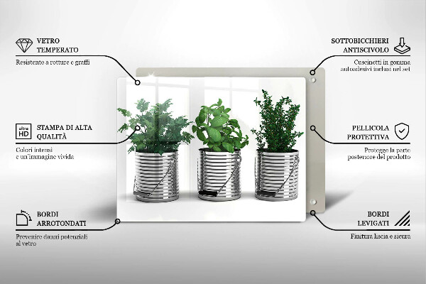 Herdabdeckplatte glas Töpfe mit Kräuterpflanzen