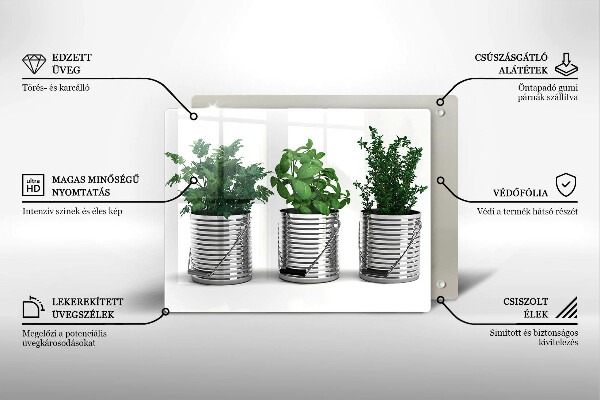 Herdabdeckplatte glas Töpfe mit Kräuterpflanzen