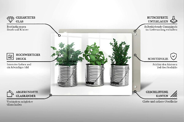 Herdabdeckplatte glas Töpfe mit Kräuterpflanzen