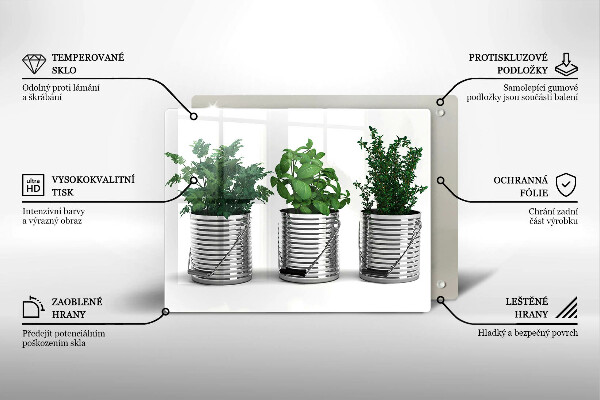 Herdabdeckplatte glas Töpfe mit Kräuterpflanzen