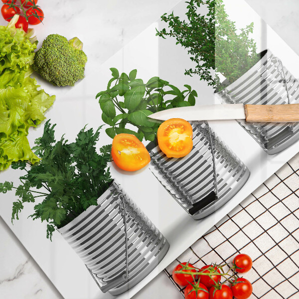 Herdabdeckplatte glas Töpfe mit Kräuterpflanzen