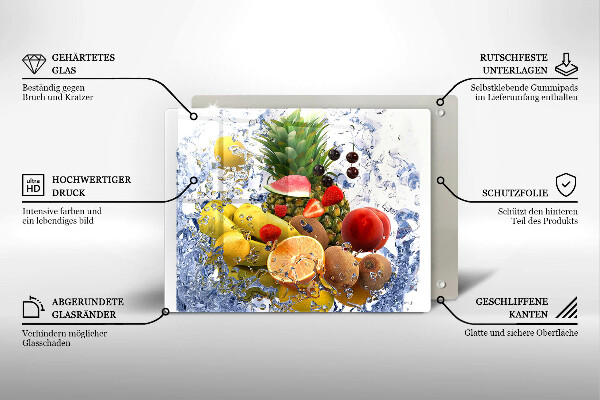 Herdabdeckplatte glas Saftige Früchte und Wasser