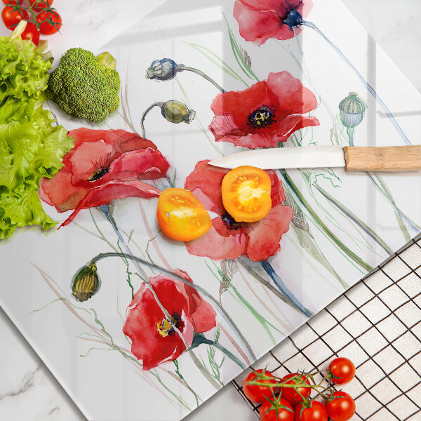 Herdabdeckplatte glas Rote Mohnblumen