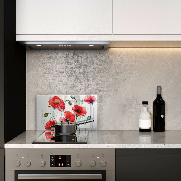 Herdabdeckplatte glas Rote Mohnblumen