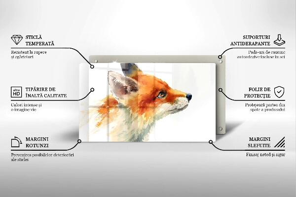 Herdabdeckplatte glas Bemalter Fuchs