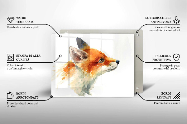 Herdabdeckplatte glas Bemalter Fuchs