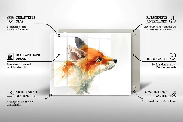 Herdabdeckplatte glas Bemalter Fuchs