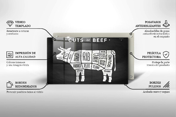 Herdabdeckplatte glas Kuhfleisch Rindfleisch