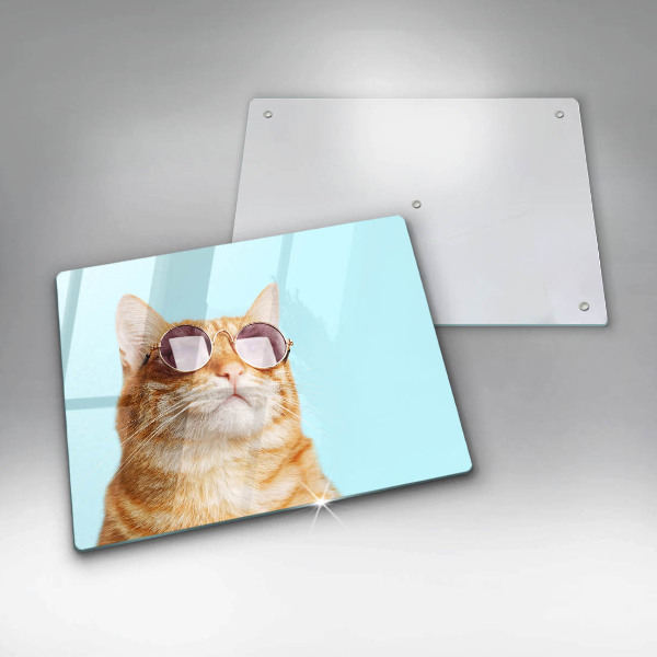Herdabdeckplatte glas Rote Katze mit Brille