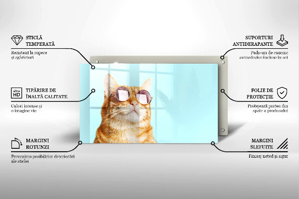 Herdabdeckplatte glas Rote Katze mit Brille