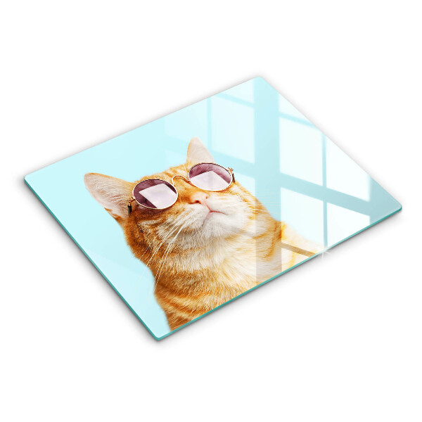 Herdabdeckplatte glas Rote Katze mit Brille