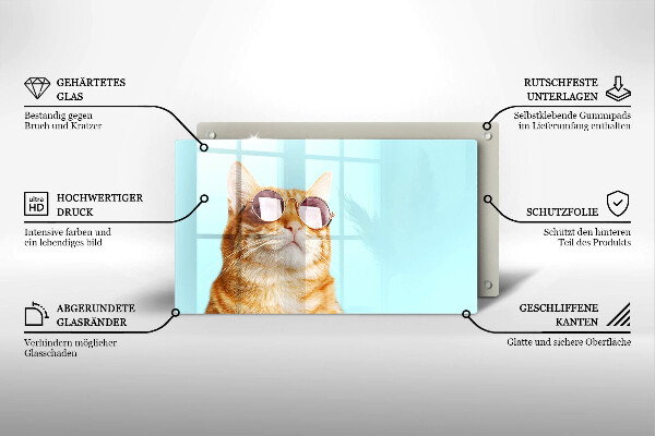 Herdabdeckplatte glas Rote Katze mit Brille