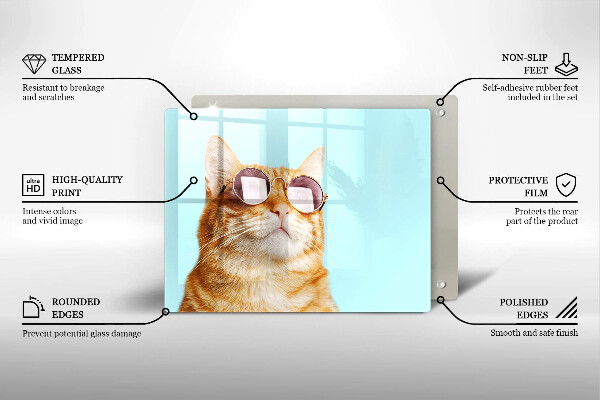 Herdabdeckplatte glas Rote Katze mit Brille