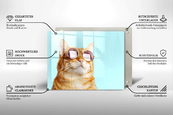 Herdabdeckplatte glas Rote Katze mit Brille