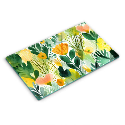 Herdabdeckplatte glas Bemalte Blumen