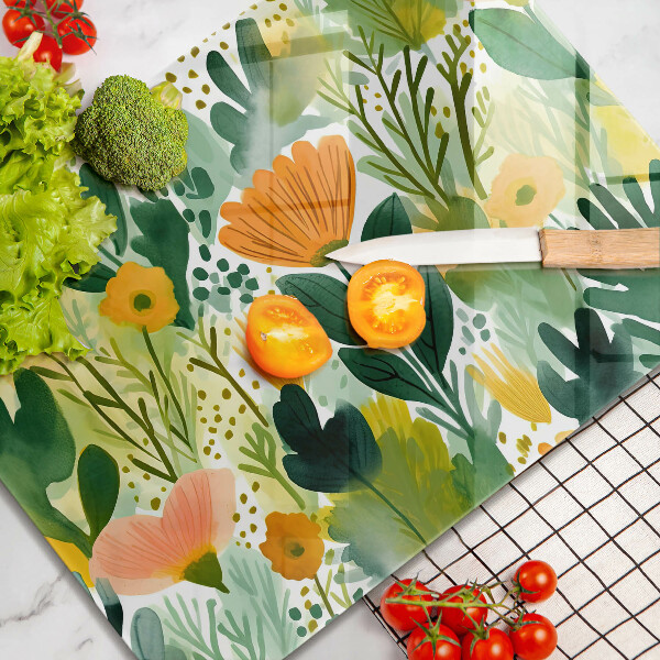 Herdabdeckplatte glas Bemalte Blumen