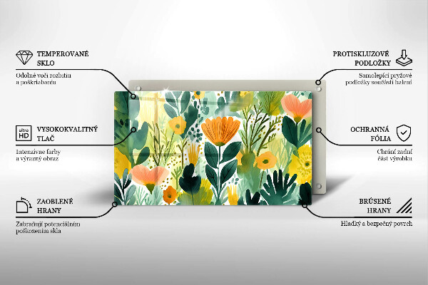 Herdabdeckplatte glas Bemalte Blumen