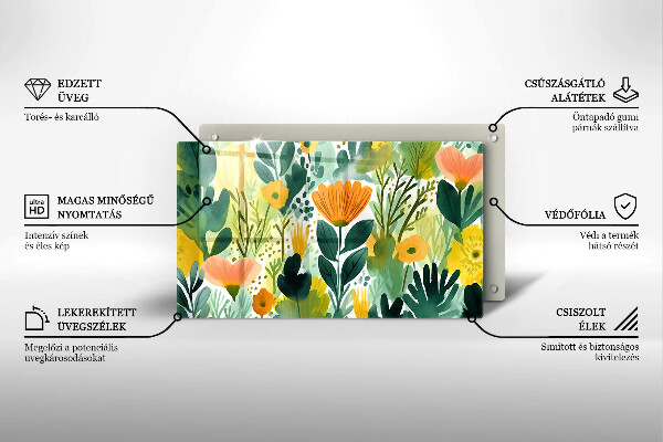 Herdabdeckplatte glas Bemalte Blumen