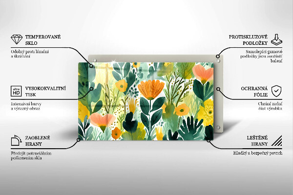 Herdabdeckplatte glas Bemalte Blumen