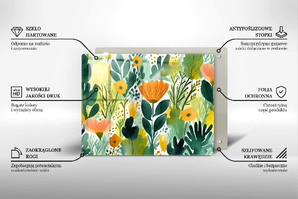 Herdabdeckplatte glas Bemalte Blumen