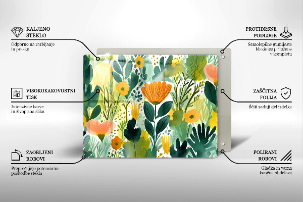 Herdabdeckplatte glas Bemalte Blumen