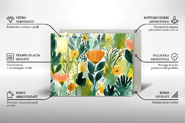 Herdabdeckplatte glas Bemalte Blumen