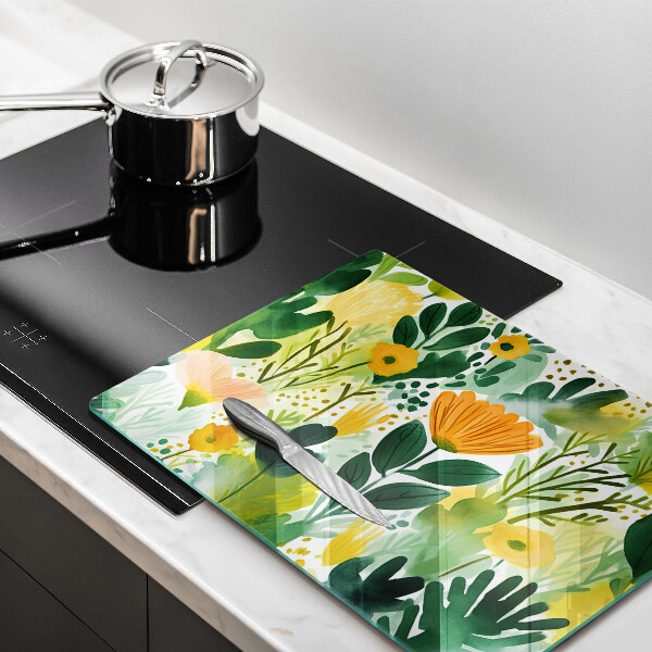 Herdabdeckplatte glas Bemalte Blumen