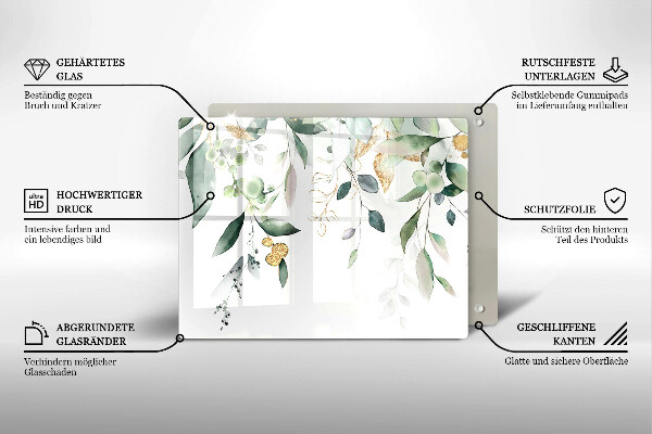Herdabdeckplatte glas Aquarellblätter
