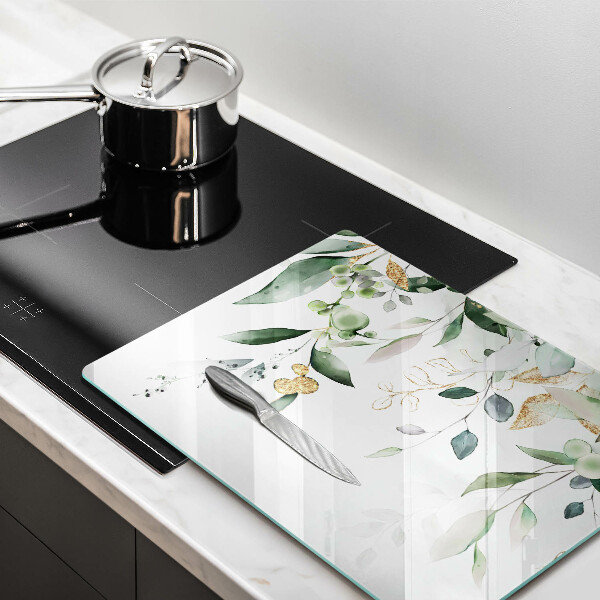 Herdabdeckplatte glas Aquarellblätter