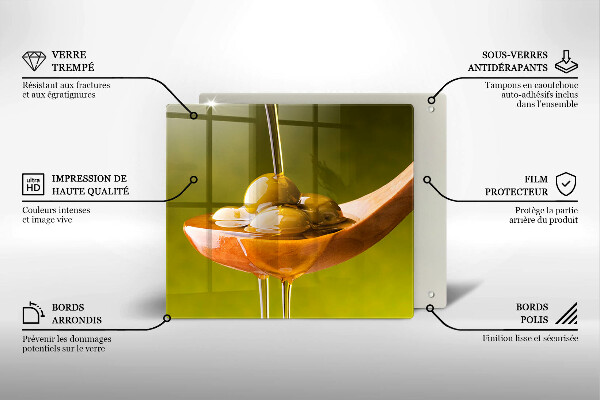 Herdplattenabdeckung Olivenöl und Oliven