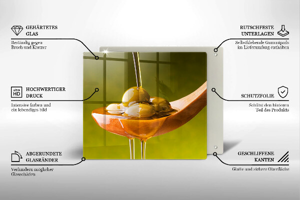 Herdplattenabdeckung Olivenöl und Oliven