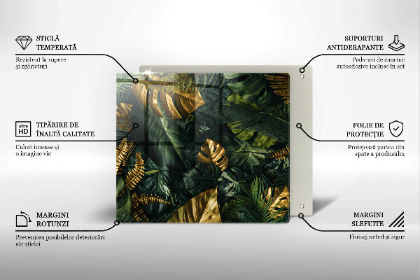 Ceranfeldabdeckung Goldene Monstera-Blätter