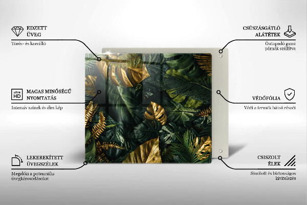 Ceranfeldabdeckung Goldene Monstera-Blätter