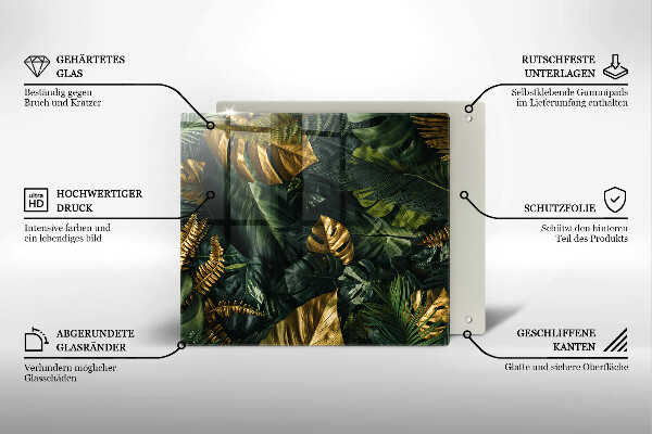 Ceranfeldabdeckung Goldene Monstera-Blätter