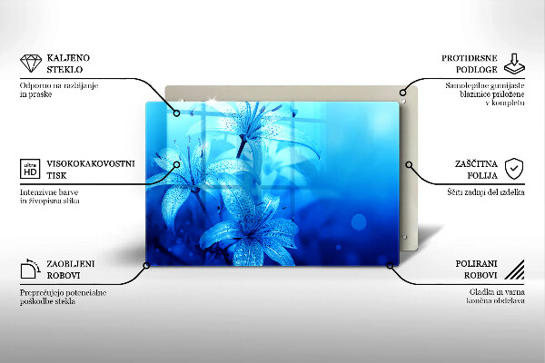 Herdabdeckplatte glas Blaue Blumen