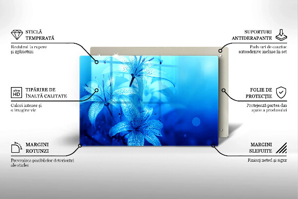 Herdabdeckplatte glas Blaue Blumen